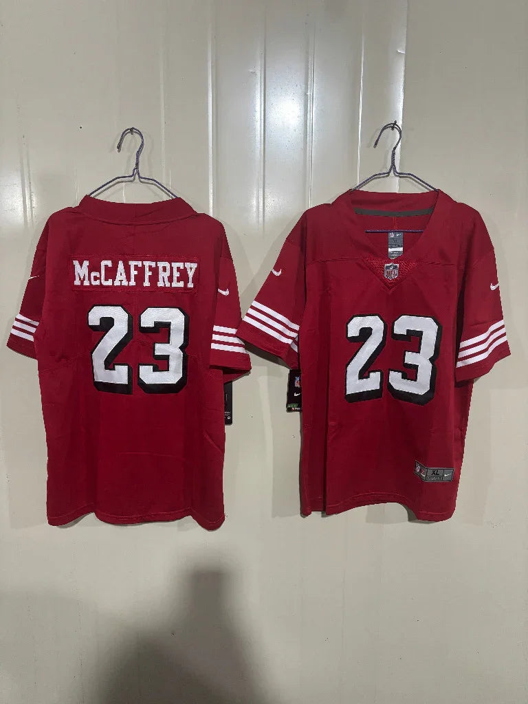 49ers 25/26 McCaffrey #23 Red Game Kids Jersey