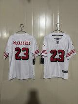 49ers 25/26 McCaffrey #23 White Game Kids Jersey