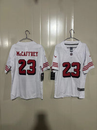 49ers 25/26 McCaffrey #23 White Game Kids Jersey