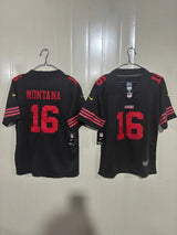 49ers 25/26 Montana #16 Black Game Kids Jersey