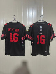 49ers 25/26 Montana #16 Black Game Kids Jersey