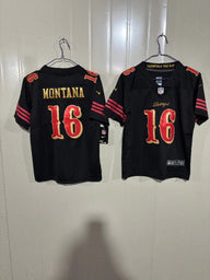 49ers 25/26 Montana #16 Black/Gold Game Kids Jersey