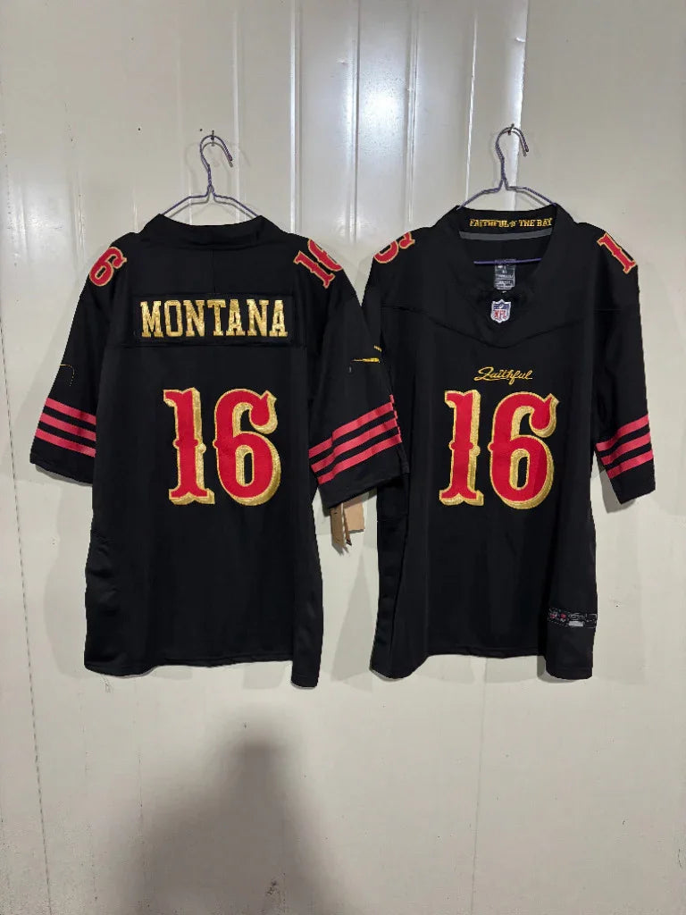 49ers 25/26 Montana #16 Black Jersey