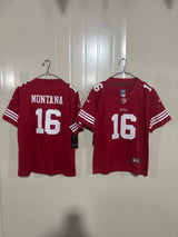 49ers 25/26 Montana #16 Red Game Kids Jersey