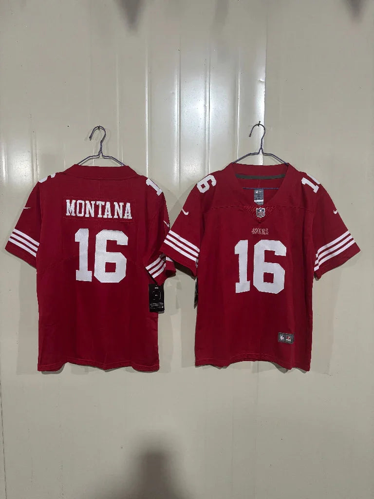49ers 25/26 Montana #16 Red Game Kids Jersey