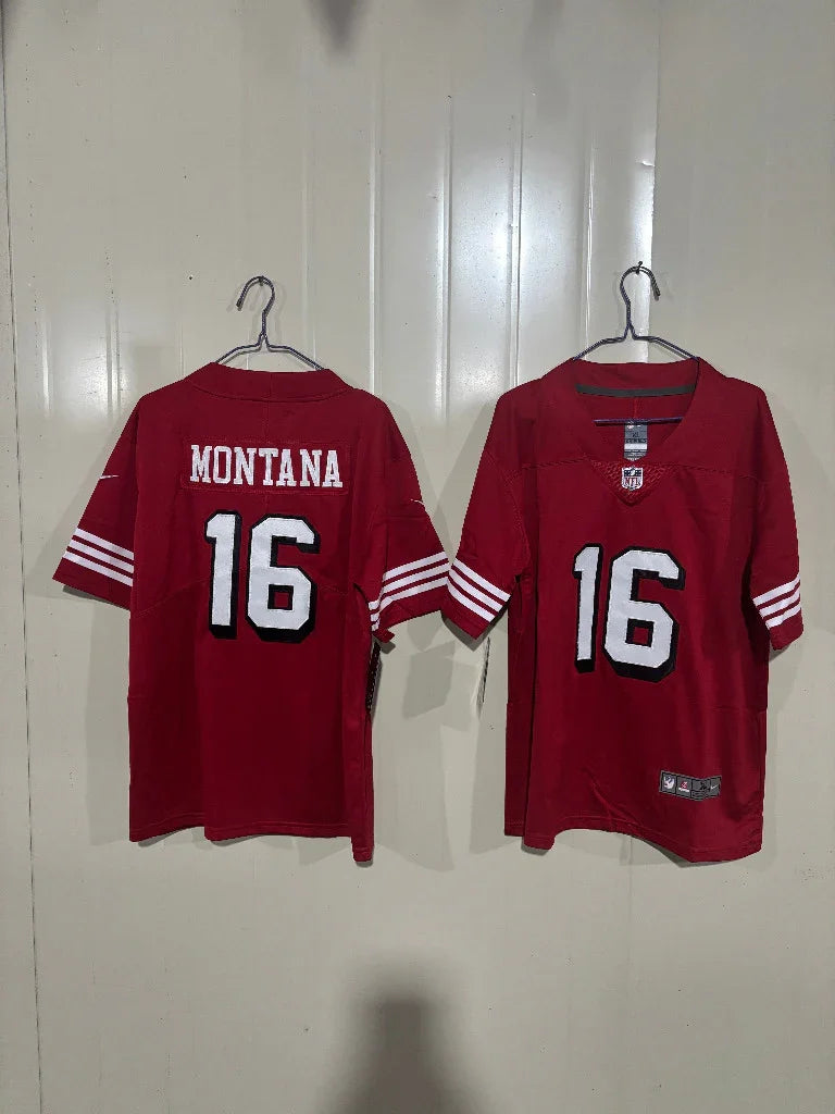 49ers 25/26 Montana #16 Red Game Kids Jersey