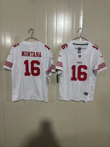 49ers 25/26 Montana #16 White Game Kids Jersey