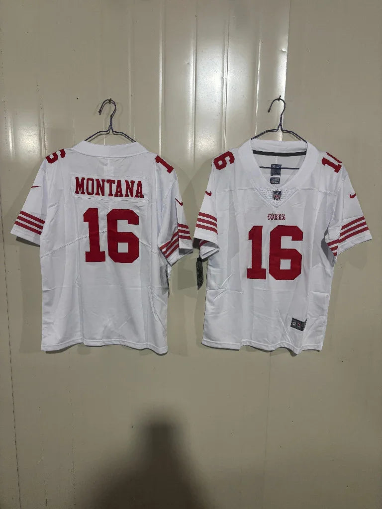 49ers 25/26 Montana #16 White Game Kids Jersey