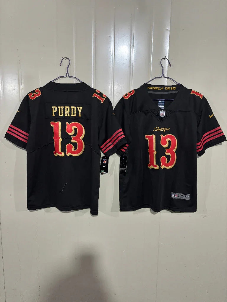 49ers 25/26 Purdy #13 Black/Gold Game Kids Jersey