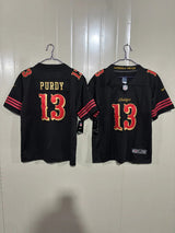 49ers 25/26 Purdy #13 Black/Gold Game Kids Jersey