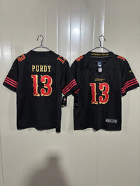 49ers 25/26 Purdy #13 Black/Gold Game Kids Jersey