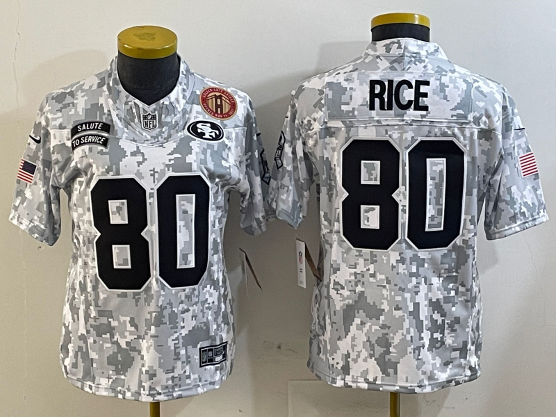49ers 25/26 Rice #80 Black/Red/Yellow Women NFL Jersey