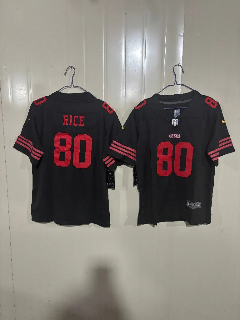 49ers 25/26 Rice #80 Black Game Kids Jersey