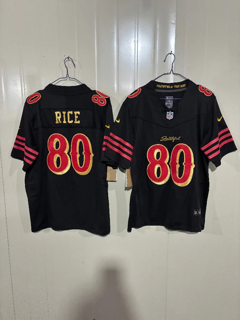 49ers 25/26 Rice #80 Black Jersey