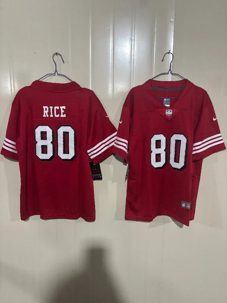 49ers 25/26 Rice #80 Red Game Kids Jersey