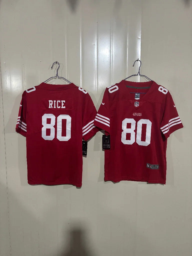 49ers 25/26 Rice #80 Red Game Kids Jersey