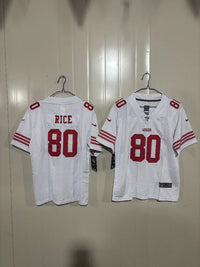 49ers 25/26 Rice #80 White Game Kids Jersey