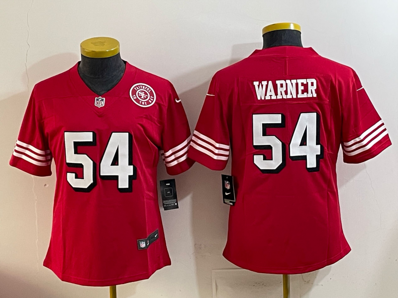 49ers 25/26 Warner #54 Red/White/Black Women NFL Jersey