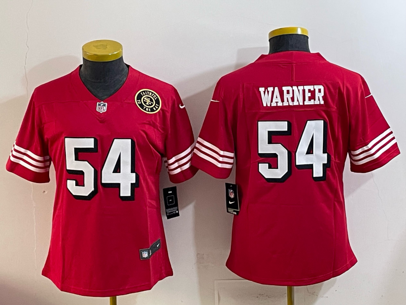 49ers 25/26 Warner #54 Red/White/Black Women NFL Jersey