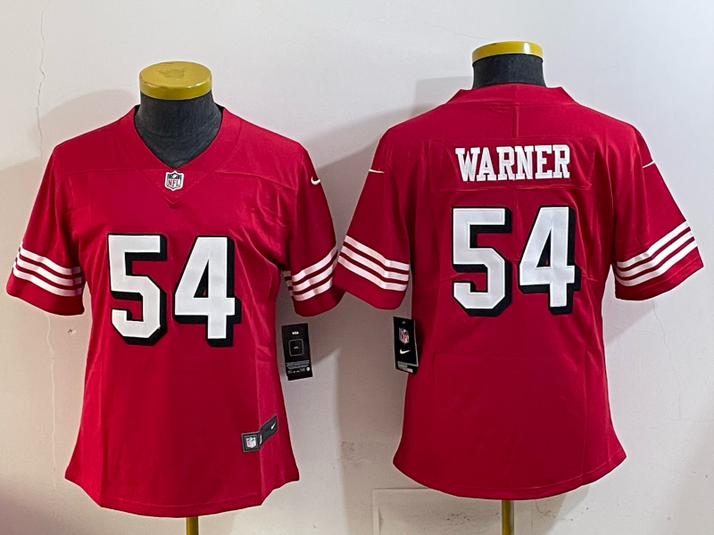 49ers 25/26 Warner #54 Red/White/Black Women NFL Jersey