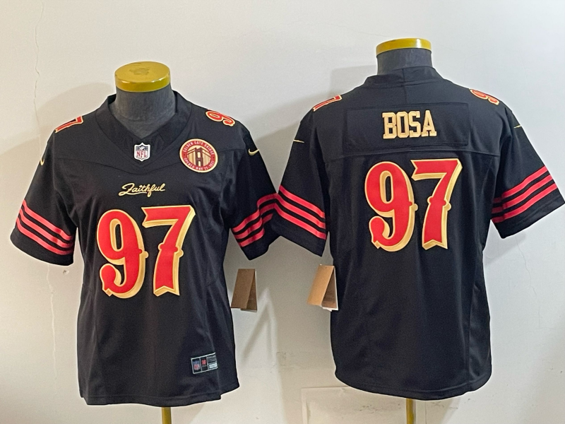 49ers 26/27 Bosa #97 Black/Red/Yellow Women NFL Jersey