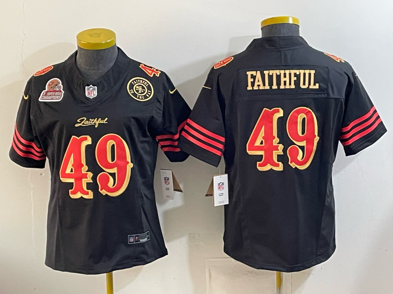 49ers 26/27 Faithful #49 Black/Red/Yellow Women NFL Jersey