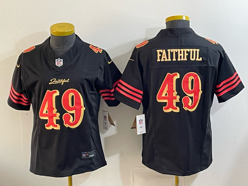 49ers 26/27 Faithful #49 Black/Red/Yellow Women NFL Jersey