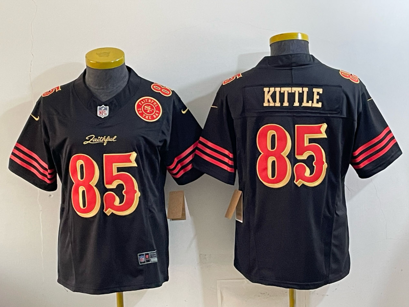 49ers 26/27 Kittle #85 Black/Red/Yellow Women NFL Jersey