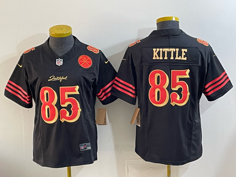 49ers 26/27 Kittle #85 Black/Red/Yellow Women NFL Jersey