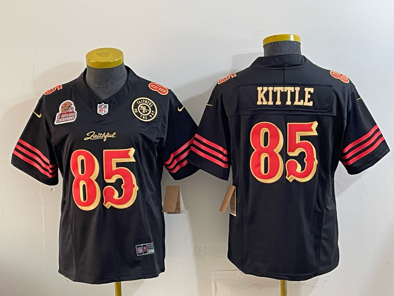 49ers 26/27 Kittle #85 Black/Red/Yellow Women NFL Jersey