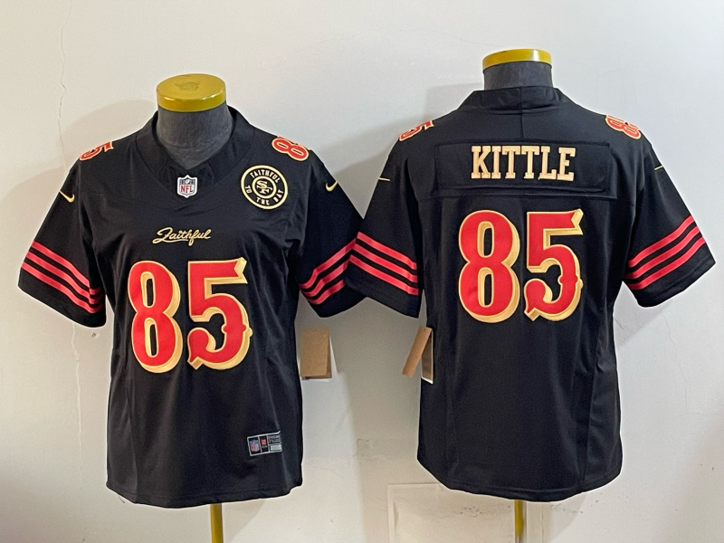 49ers 26/27 Kittle #85 Black/Red/Yellow Women NFL Jersey