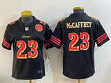 49ers 26/27 McCaffrey #23 Black/Red/Yellow Women NFL Jersey