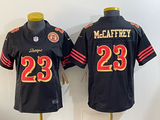 49ers 26/27 McCaffrey #23 Black/Red/Yellow Women NFL Jersey