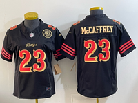 49ers 26/27 McCaffrey #23 Black/Red/Yellow Women NFL Jersey