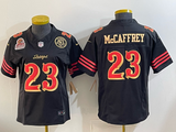 49ers 26/27 McCaffrey #23 Black/Red/Yellow Women NFL Jersey
