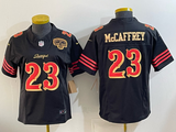 49ers 26/27 McCaffrey #23 Black/Red/Yellow Women NFL Jersey