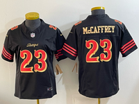49ers 26/27 McCaffrey #23 Black/Red/Yellow Women NFL Jersey