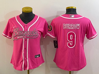 Bengals 2021/22 Burrow #9 Pink Women Baseball Style Jersey