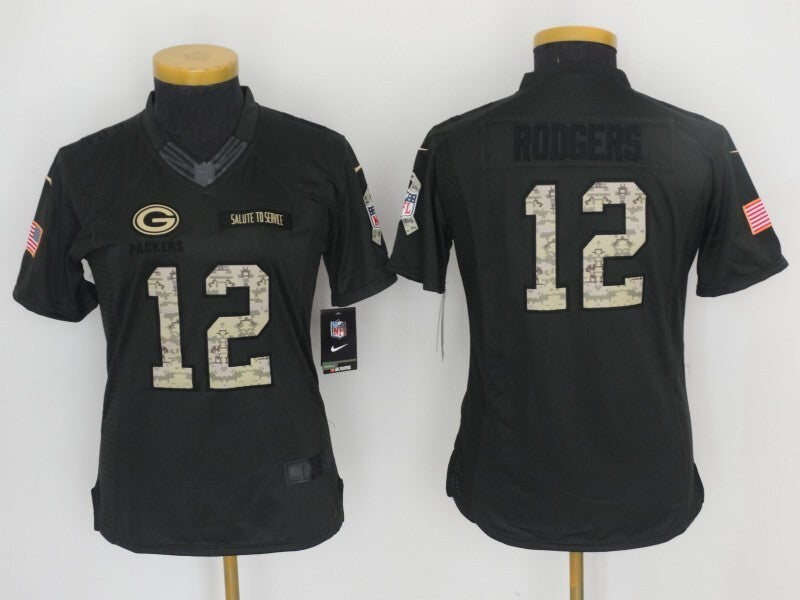 Packers 2021/22 Rodgers #12 Black/Camo Print Women NFL Jersey