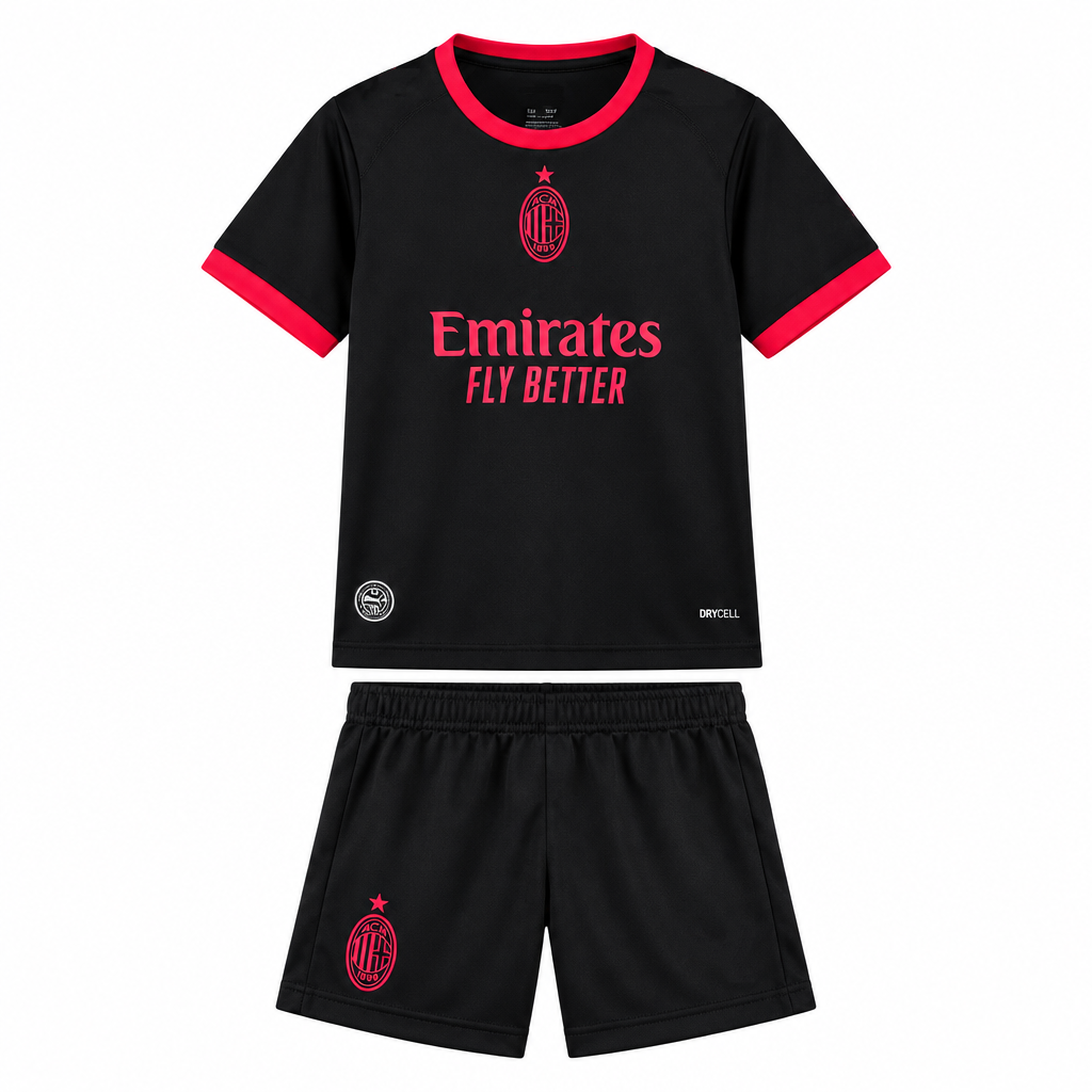 AC Milan 26/27 Black/Red Trim Third Kids Jersey Set