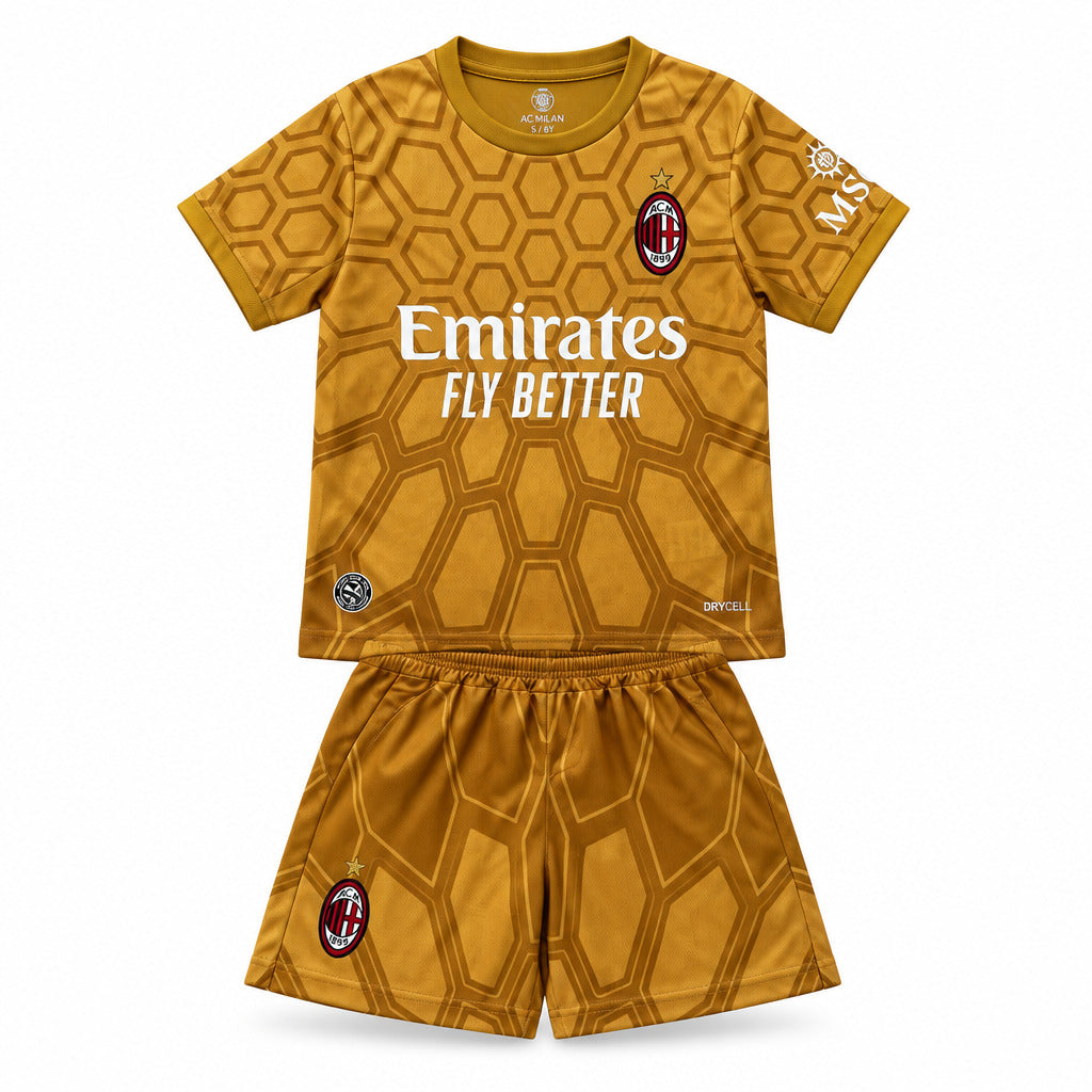 AC Milan 26/27 Gold/Brown Honeycomb Goalkeeper Kids Jersey Set
