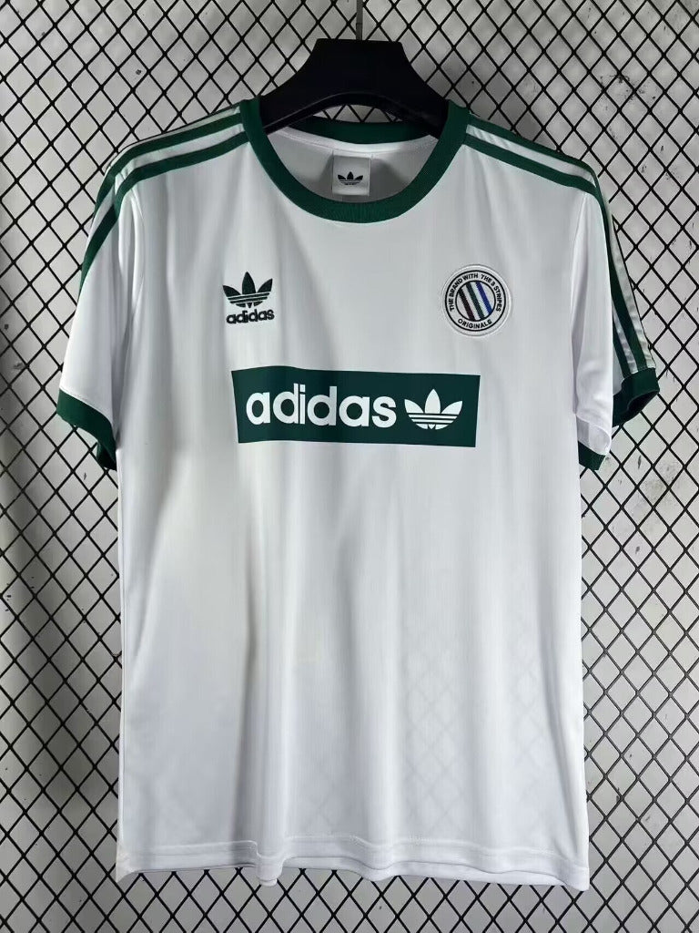 Adidas Originals 26/27 White 3 Green Stripes Retro Style Ringer Jersey