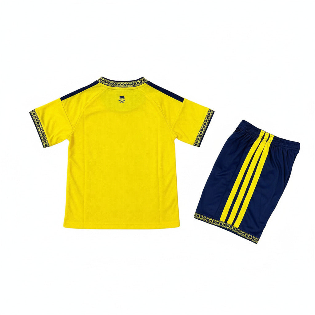 Al Nassr 26/27 Bright Yellow With Navy Strips Home Kids Jersey Set