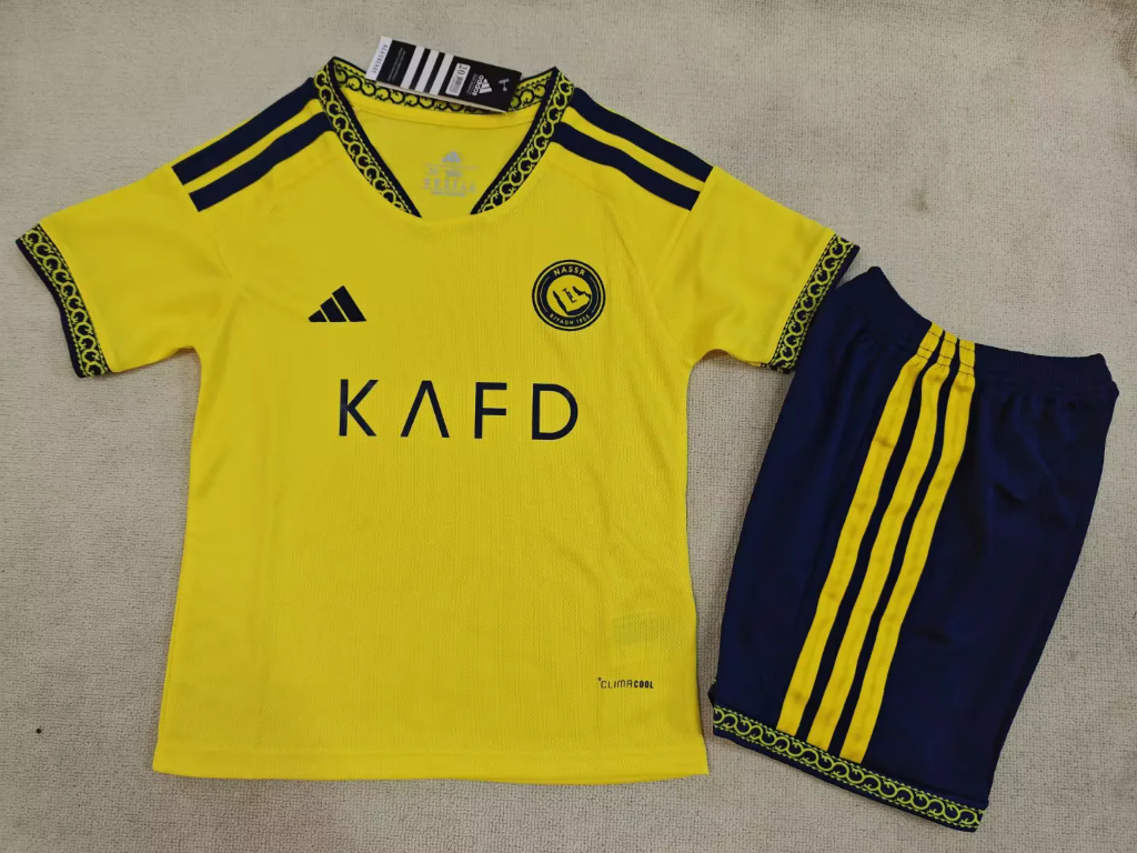 Al Nassr 26/27 Yellow/Dark Navy Stripes Home Kids Jersey Set