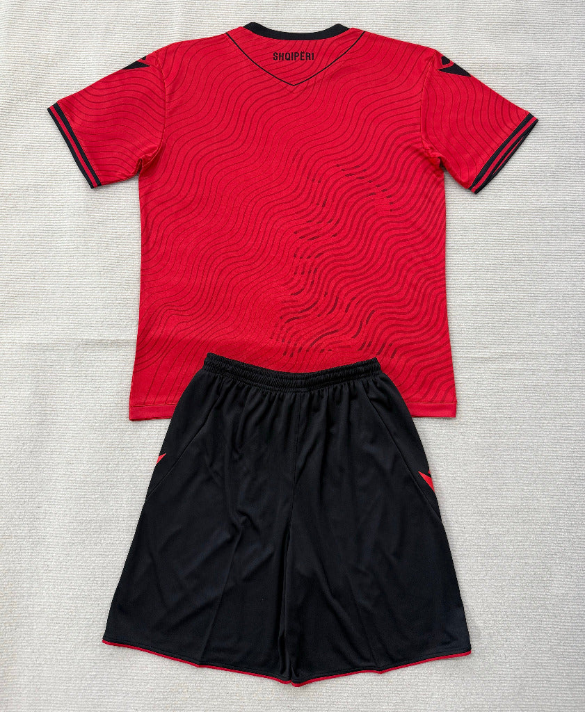 Albania 2026 Red/Black Wavy Home Kids Jersey Set