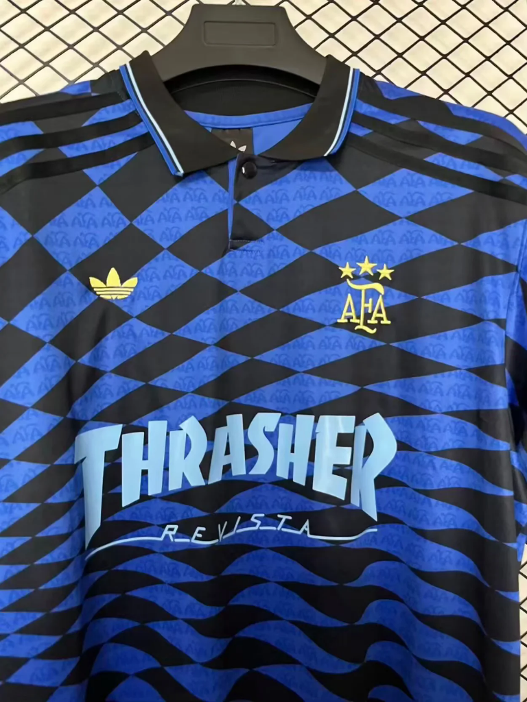 Argentina 2026 Black/Blue Wavy Checkerboard Thrasher Version Jersey