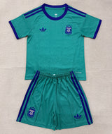 Argentina 2026 Green/Blue Trim Away Goalkeeper Kids Jersey Set