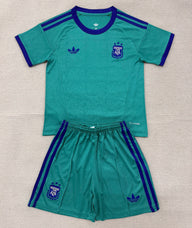 Argentina 2026 Green/Blue Trim Away Goalkeeper Kids Jersey Set