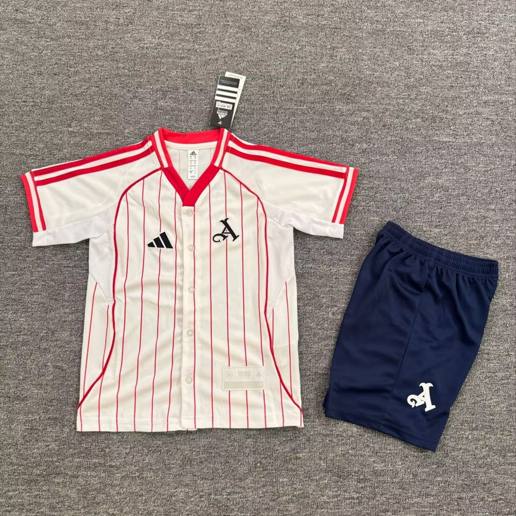 Arsenal 25/26 Off White Baseball Kids Jersey Set