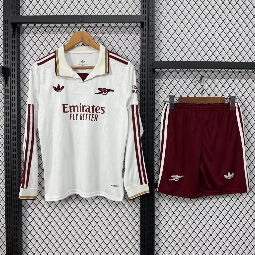 Arsenal 25/26 White Third Long Sleeves Kids Jersey Set